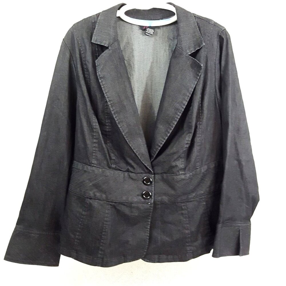 Torrid Size 2 Black Charcoal Denim Button Jacket Top Blouse Office Dress Gothic